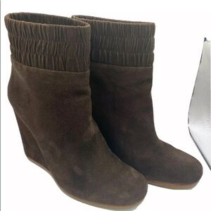 Dolce Vita Size 10 Ankle Boots Tilden Brown Suede Leather Pull On Wedge Heel EUC